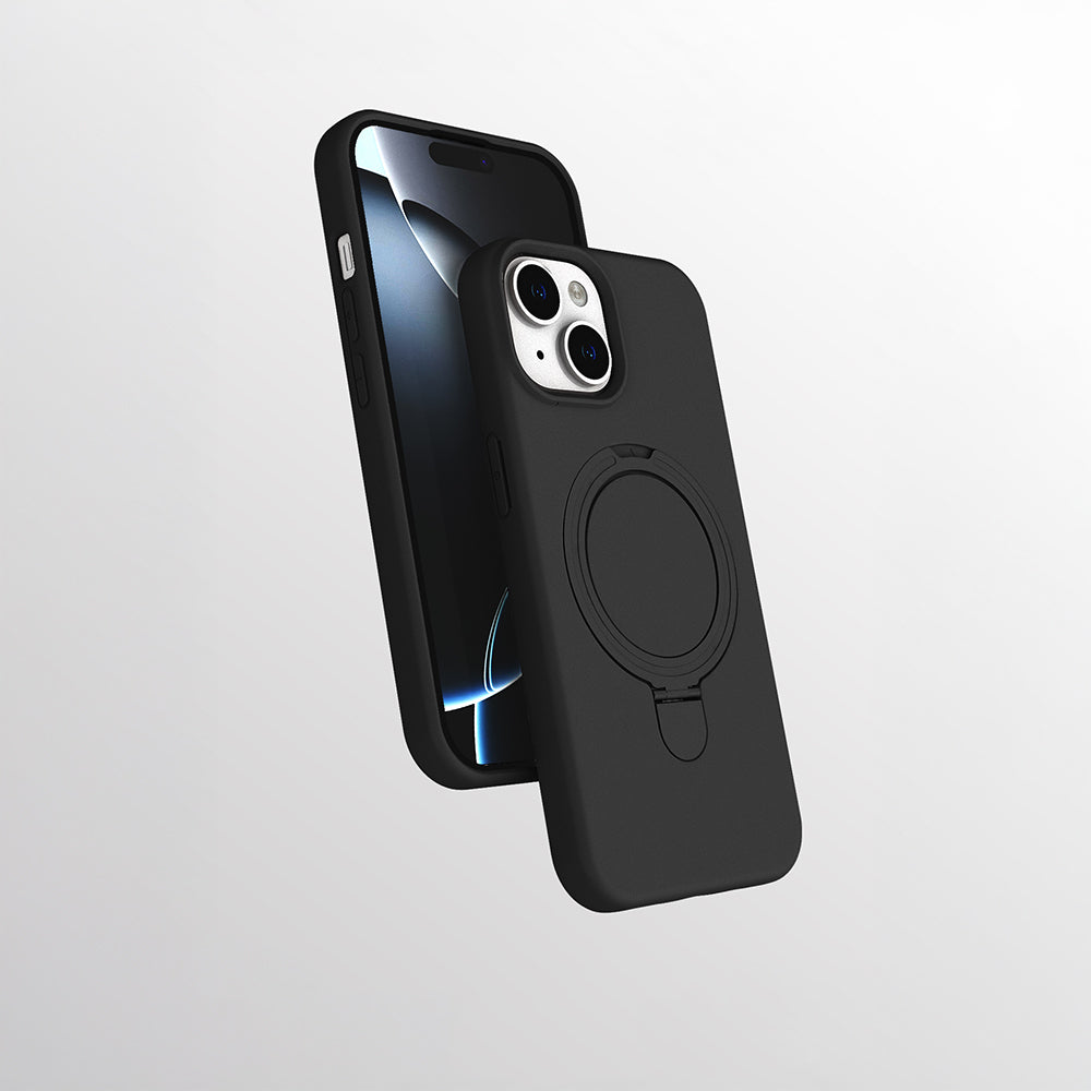 Apple iPhone 15 Kılıf M-safe Şarj Özellikli Standlı Zore Samara Kapak Titanyum-Gri