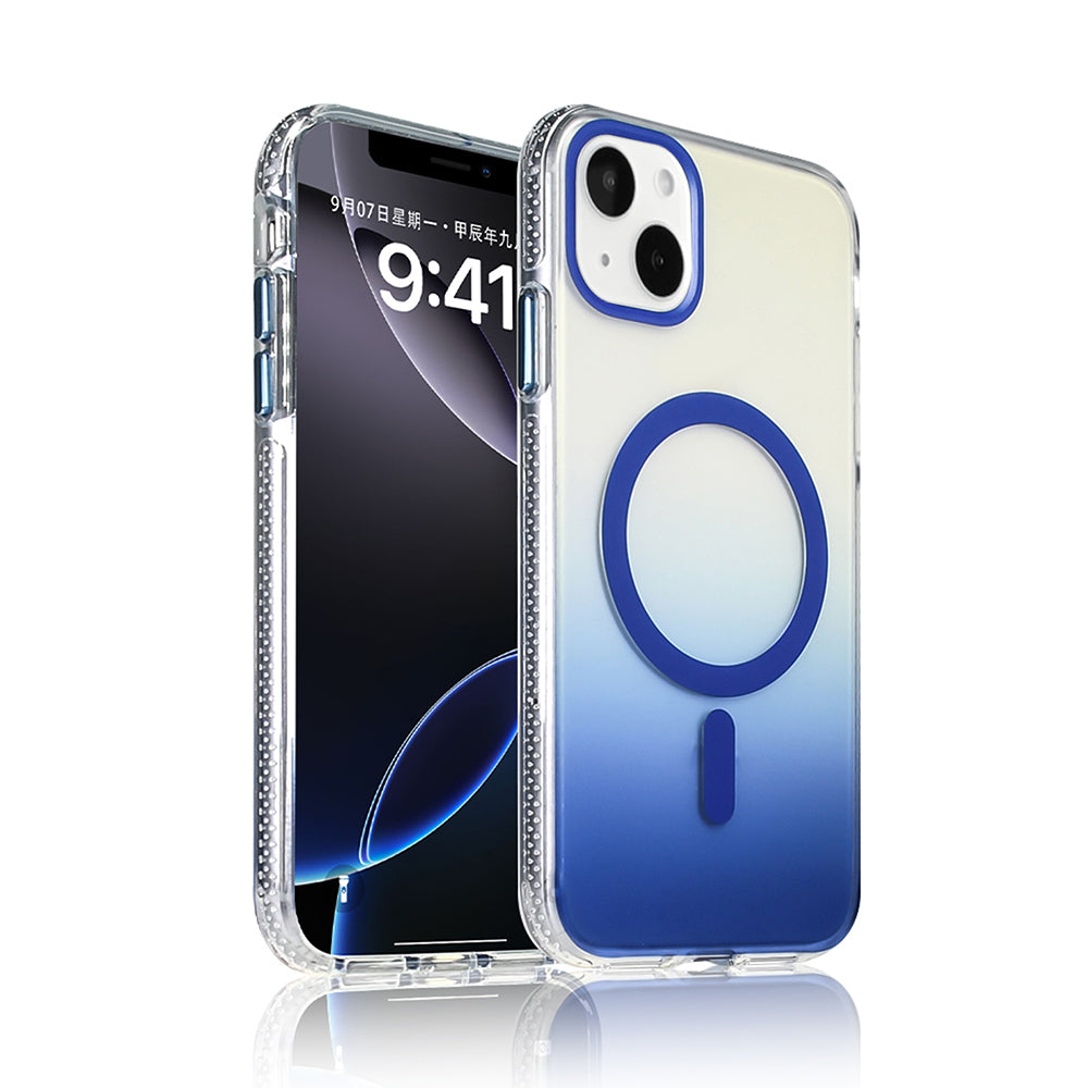 Apple iPhone 15 Kılıf M-safe Şarj Özellikli Transparan Renk Geçişli Zore Toros Kapak Mavi