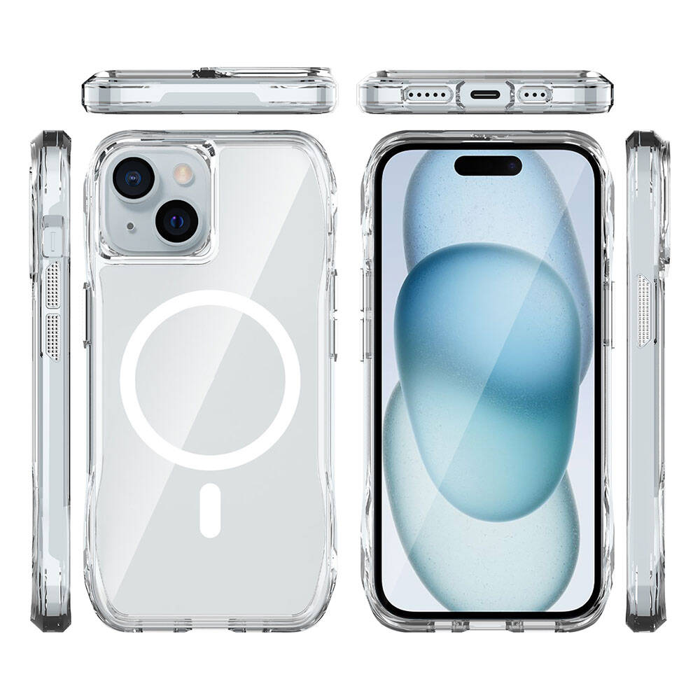Apple iPhone 15 Kılıf M-safe Şarj Özellikli Airbagli Şeffaf Zore İncek Kapak Şeffaf