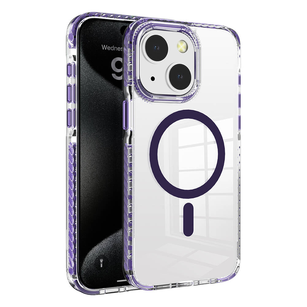 Apple iPhone 15 Kılıf M-safe Şarj Özellikli Airbagli Takılabilir Askı Aparatlı Zore Nana Kapak Mor