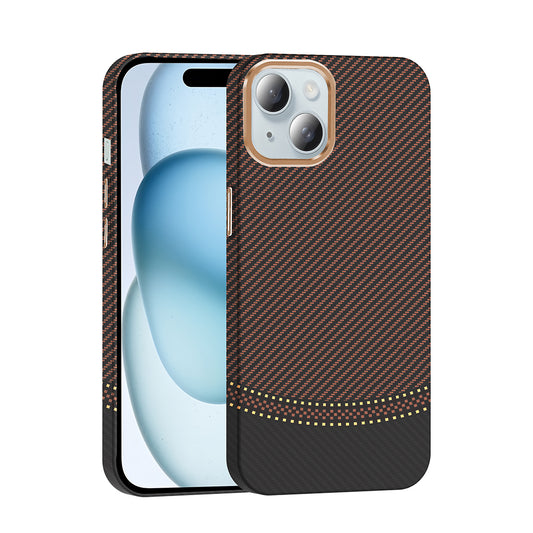 Apple iPhone 15 Kılıf M-safe Şarj Özellikli Karbon Fiber Görünümlü Zore Gros Kapak Gold-Siyah