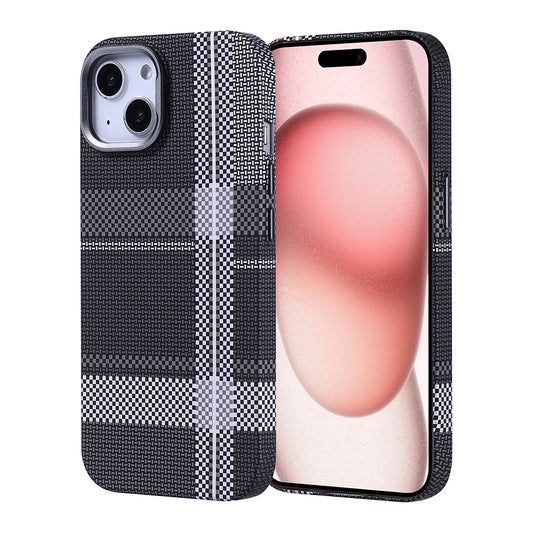 Apple iPhone 15 Kılıf M-safe Şarj Özellikli Karbon Fiber Görünümlü Zore Nekst Kapak Gri-Siyah