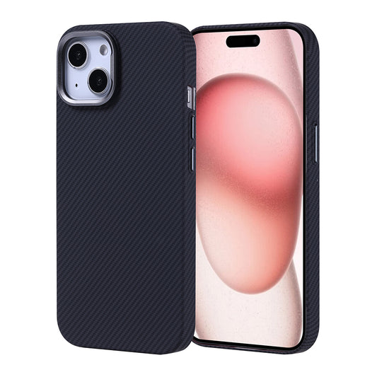 Apple iPhone 15 Kılıf M-safe Şarj Özellikli Karbon Fiber Görünümlü Zore Nekst Kapak Siyah