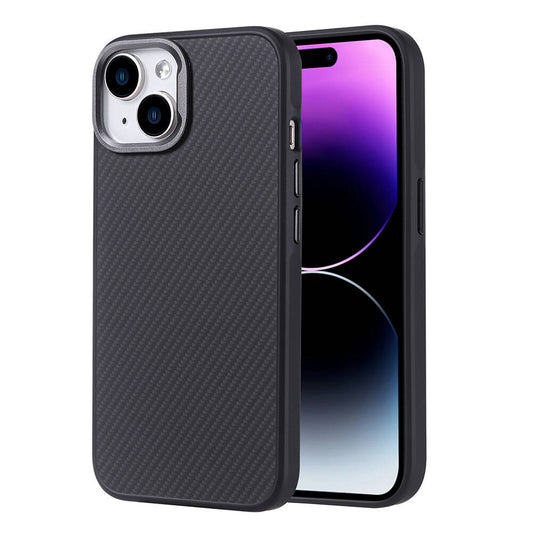 Apple iPhone 15 Kılıf M-safe Şarj Özellikli Karbon Fiber Görünümlü Zore Troy Kapak Siyah
