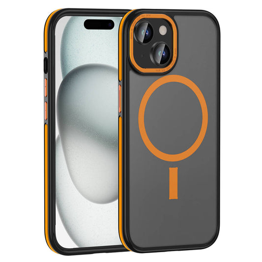 Apple iPhone 15 Kılıf M-safe Şarj Özellikli Mat Görünümlü Zore Ant Kapak Turuncu