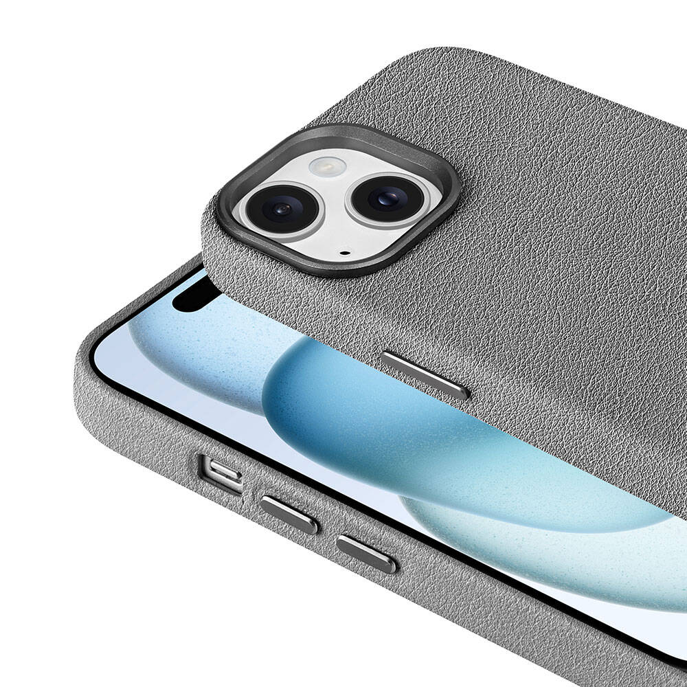 Apple iPhone 15 Kılıf M-safe Şarj Özellikli PU Deri Zore Adora Kapak Koyu Gri