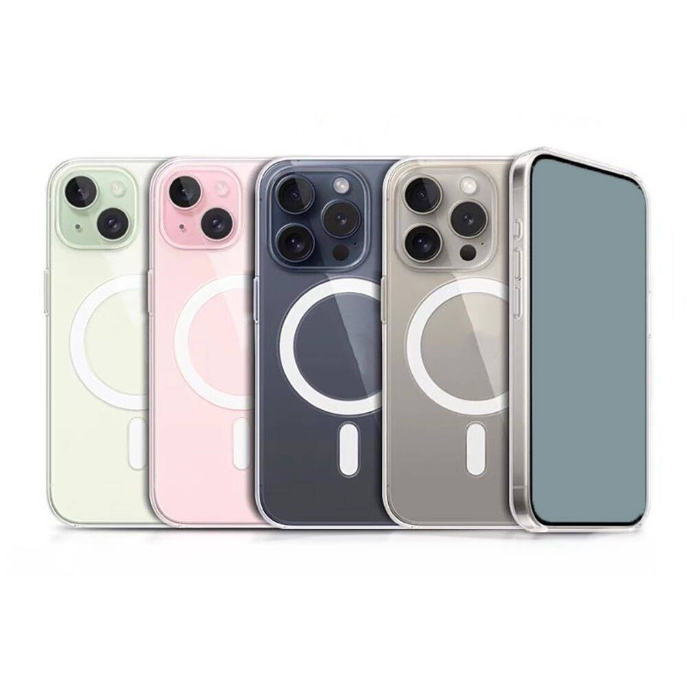 Apple iPhone 15 Kılıf M-safe Şarj Özellikli Şeffaf Sert PC Zore Embos Kapak Renksiz