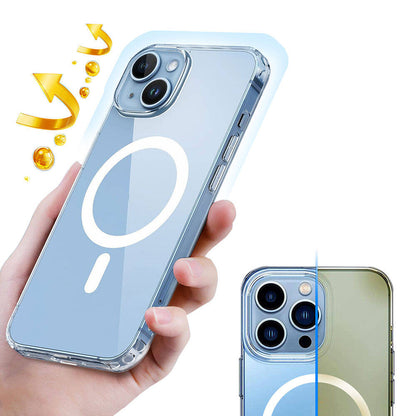 Apple iPhone 15 Kılıf M-safe Şarj Özellikli Şeffaf Sert PC Zore Embos Kapak Renksiz