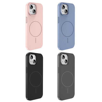 Apple iPhone 15 Kılıf M-safe Şarj Özellikli Sıvı Teknolojili Silinebilir Sert Zore Kivi Kapak Koyu Gri