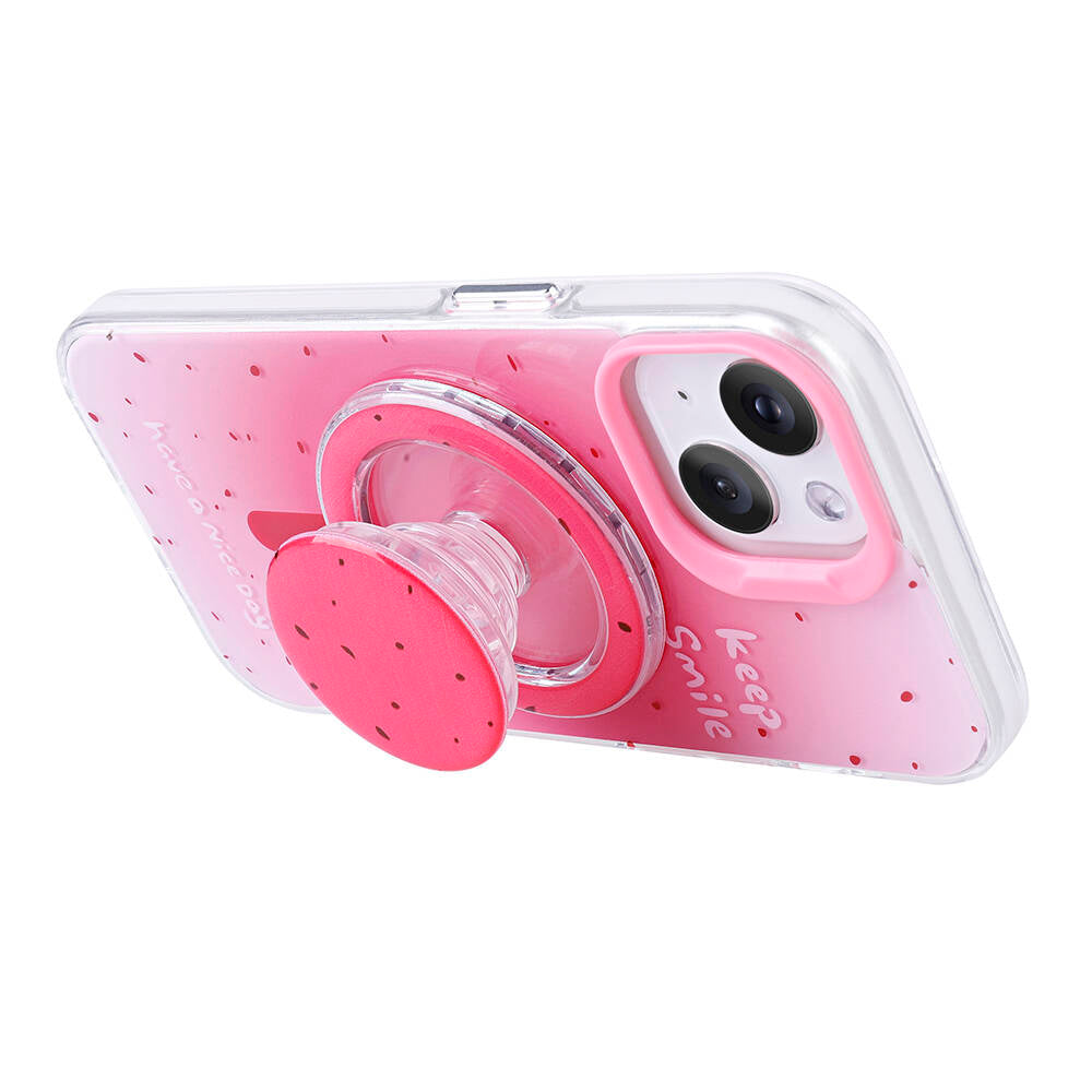 Apple iPhone 15 Kılıf M-safe Şarj Özellikli Tak-Çıkar Pop Soketli Zore Tiktok Kapak Pembe Koyu