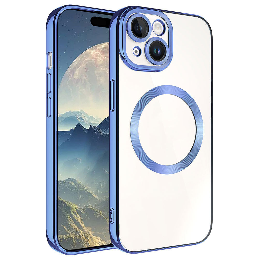 Apple iPhone 15 Kılıf M-safe Wireless Şarj Özellikli Zore Setro Silikon Sierra Mavi