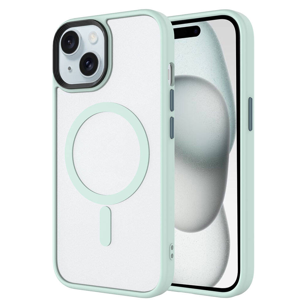 Apple iPhone 15 Kılıf Mat Arka Yüzey Wireless Şarj Özellikli Zore Flet M-safe Kapak Yeşil