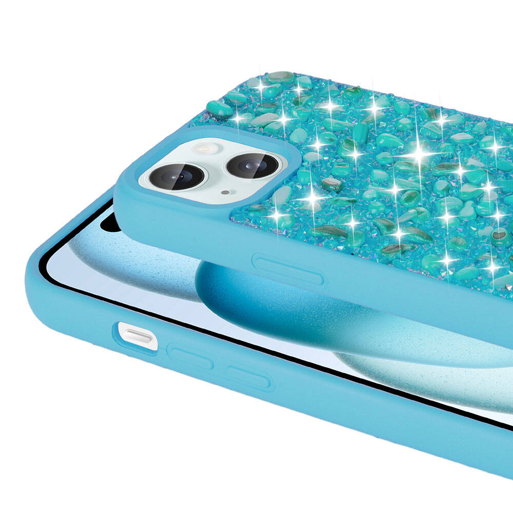 Apple iPhone 15 Kılıf Parlak Taşlı Tasarım Zore Linea Diamond Kapak Gümüş