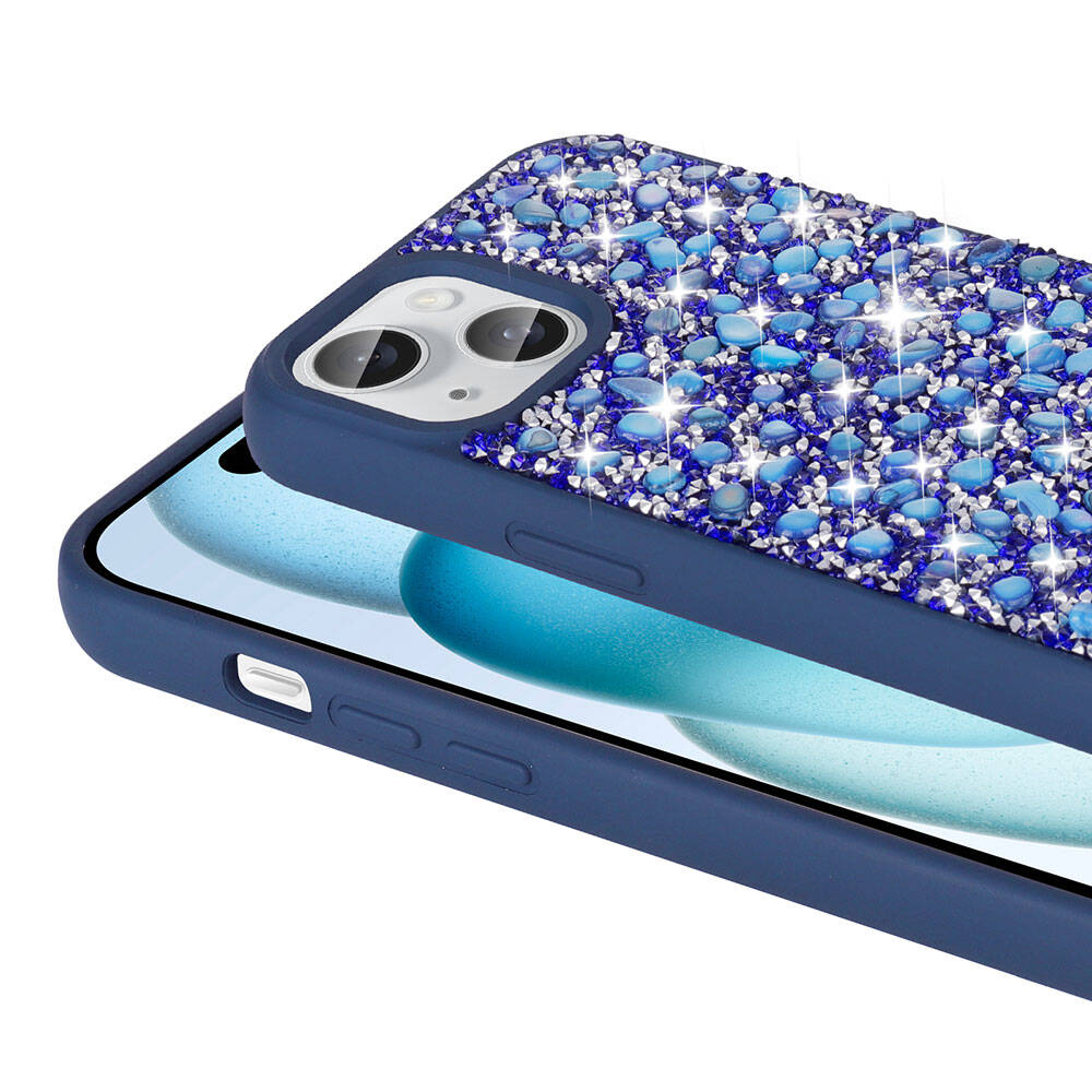 Apple iPhone 15 Kılıf Parlak Taşlı Tasarım Zore Linea Diamond Kapak Pembe