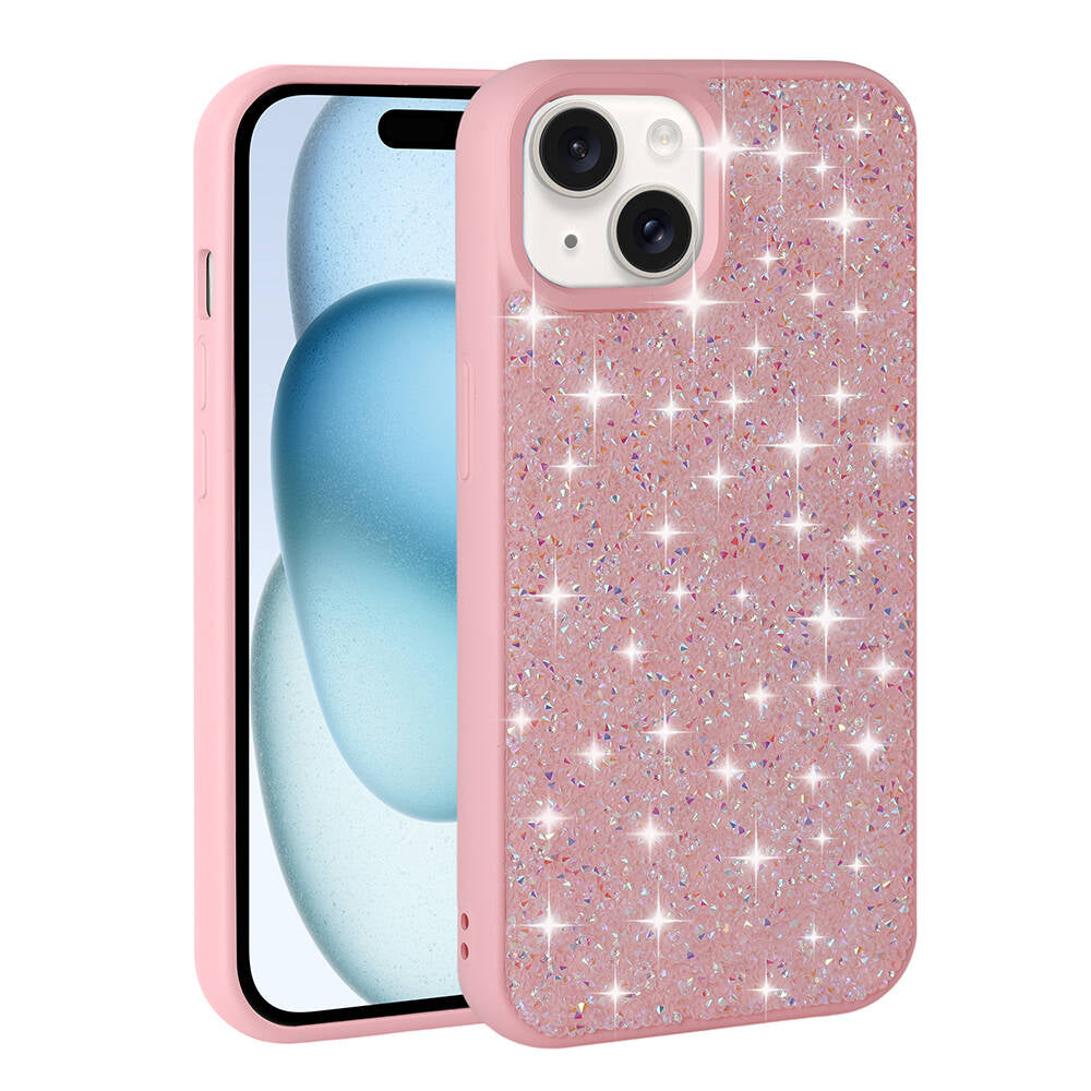 Apple iPhone 15 Kılıf Parlak Taşlı Tasarım Zore Pırlanta Kapak Pembe