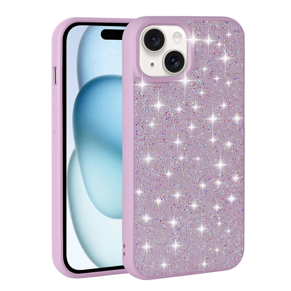 Apple iPhone 15 Kılıf Parlak Taşlı Tasarım Zore Pırlanta Kapak Lila