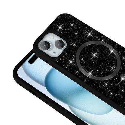 Apple iPhone 15 Kılıf Pırlanta Tasarımlı M-safe Şarj Özellikli Zore Mozaik Silikon Kapak Titanyum-Gri