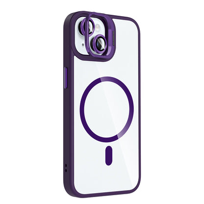 Apple iPhone 15 Kılıf Standlı ve Kamera Lens Hediyeli M-Safe Şarj Özellikli Zore Etro Kapak Lacivert