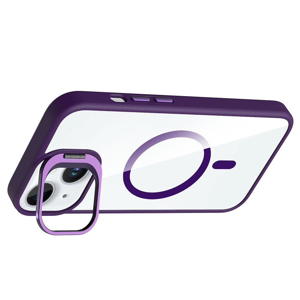 Apple iPhone 15 Kılıf Standlı ve Kamera Lens Hediyeli M-Safe Şarj Özellikli Zore Etro Kapak Siyah