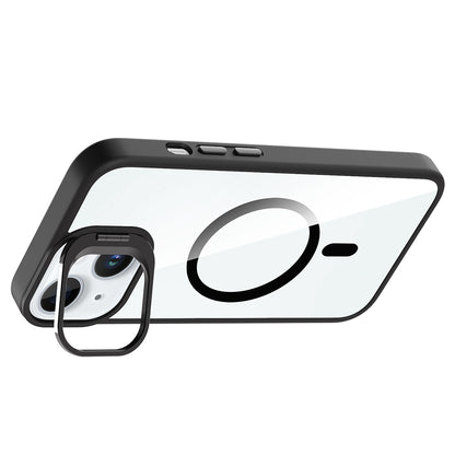 Apple iPhone 15 Kılıf Standlı ve Kamera Lens Hediyeli M-Safe Şarj Özellikli Zore Etro Kapak Gri