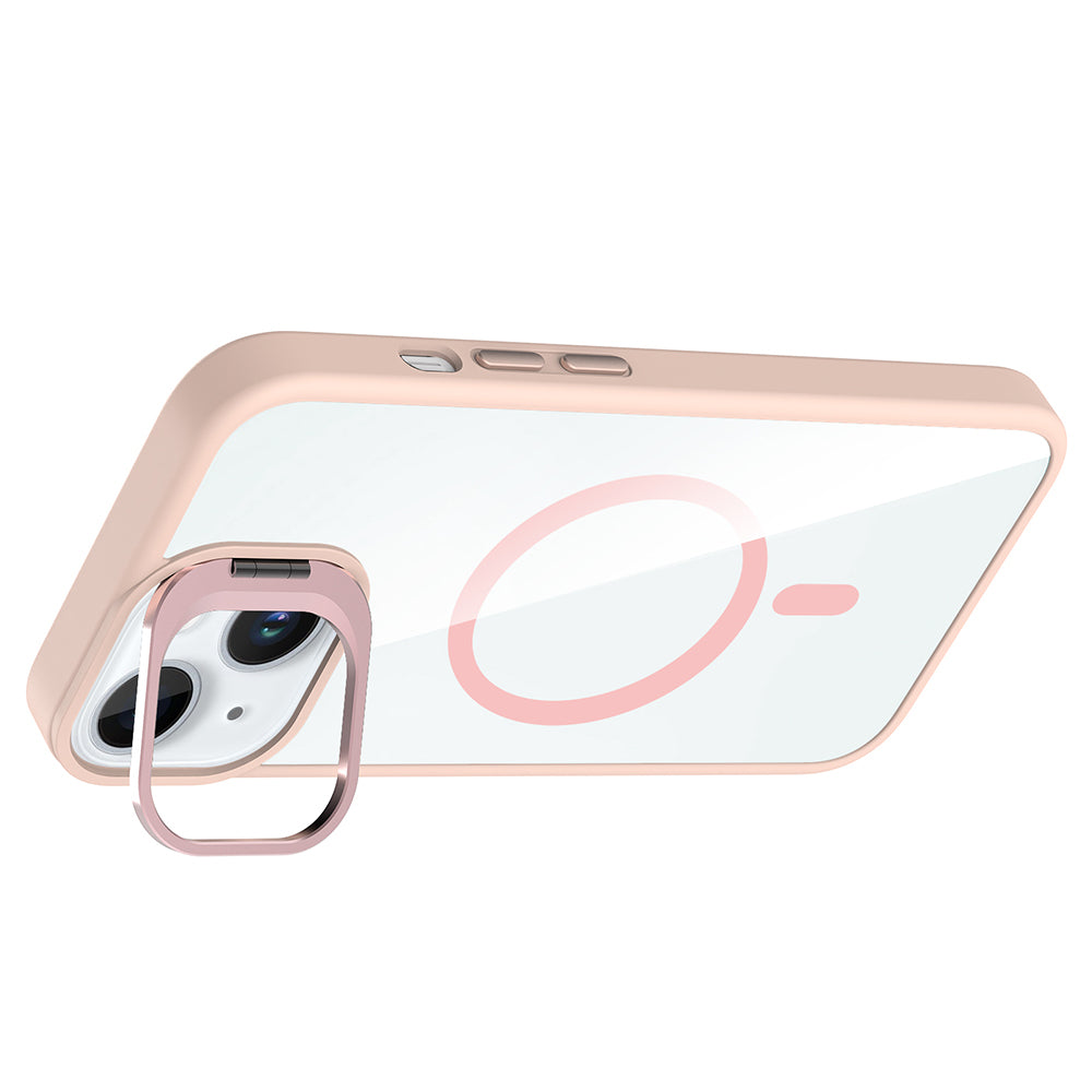 Apple iPhone 15 Kılıf Standlı ve Kamera Lens Hediyeli M-Safe Şarj Özellikli Zore Etro Kapak Lacivert