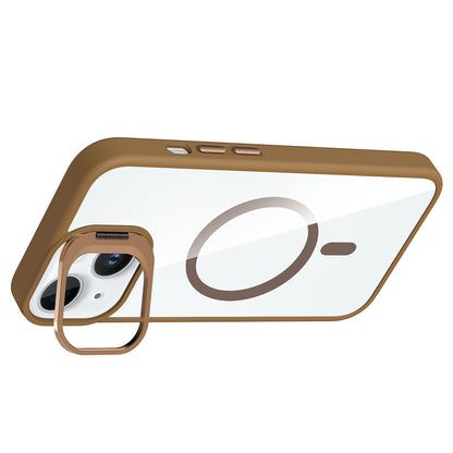 Apple iPhone 15 Kılıf Standlı ve Kamera Lens Hediyeli M-Safe Şarj Özellikli Zore Etro Kapak Derin Mor