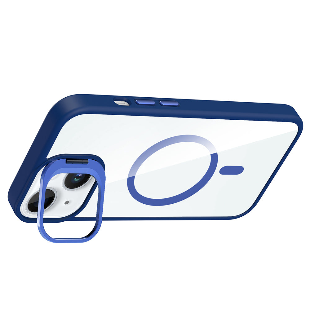 Apple iPhone 15 Kılıf Standlı ve Kamera Lens Hediyeli M-Safe Şarj Özellikli Zore Etro Kapak Pembe