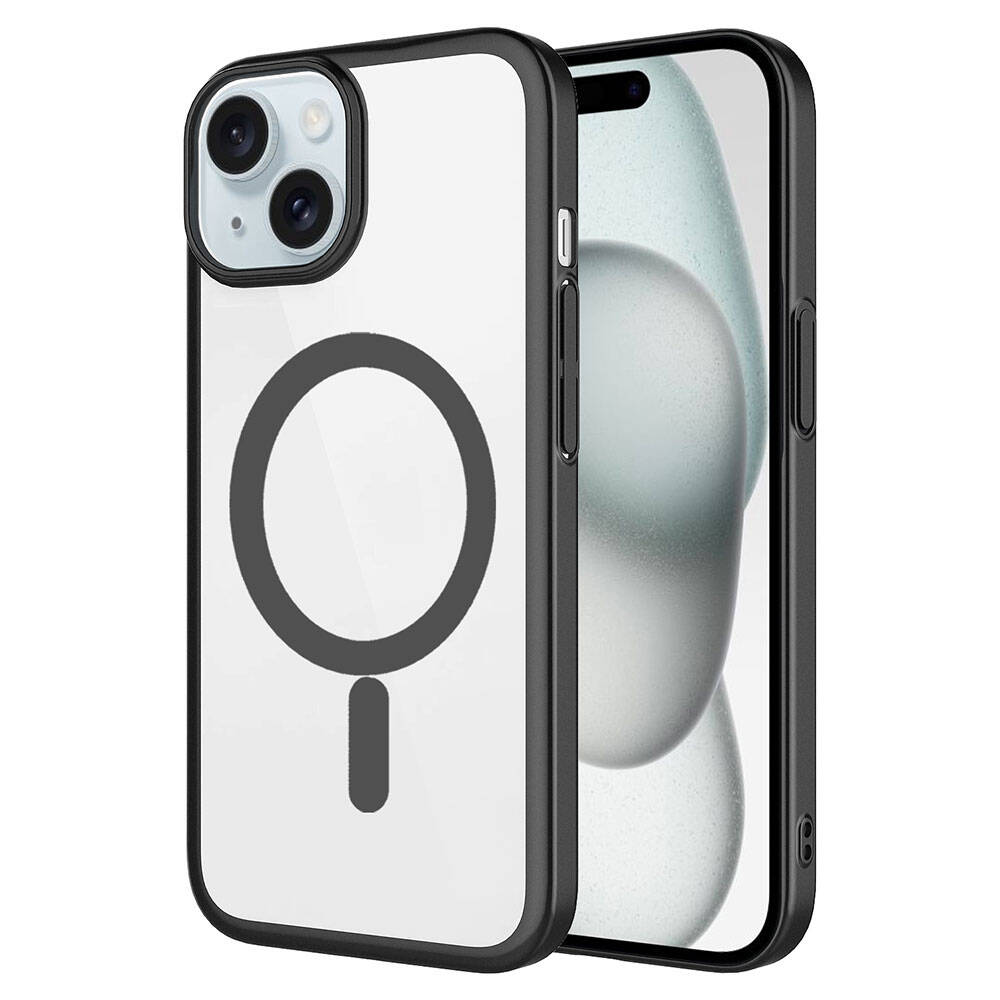 Apple iPhone 15 Kılıf Wireless Şarj Özellikli Sert PC Zore Mat Riksos M-safe Kapak Siyah