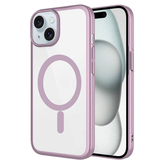 Apple iPhone 15 Kılıf Wireless Şarj Özellikli Sert PC Zore Mat Riksos M-safe Kapak Pembe