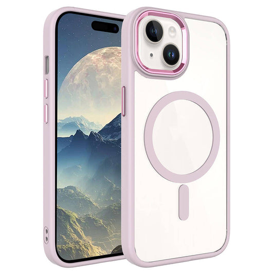 Apple iPhone 15 Kılıf Wireless Şarj Özellikli Zore Krom M-safe Silikon Kapak Derin Mor