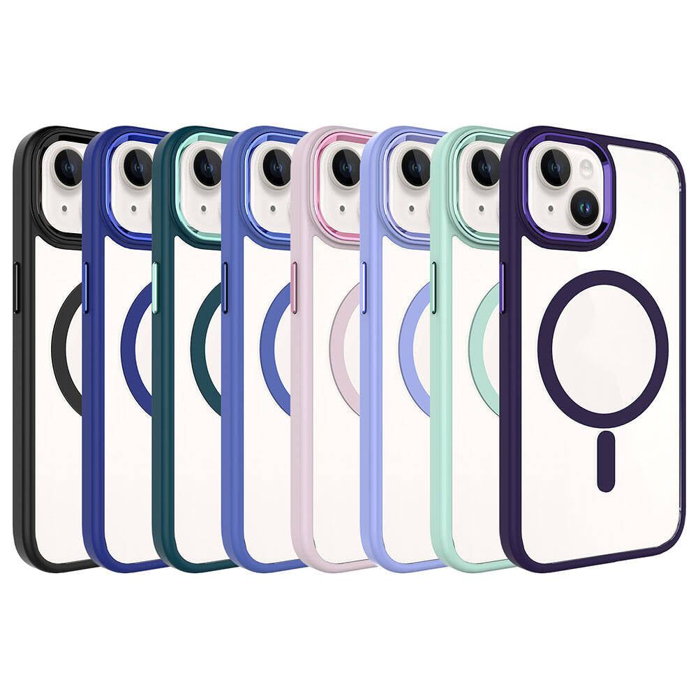 Apple iPhone 15 Kılıf Wireless Şarj Özellikli Zore Krom M-safe Silikon Kapak Derin Mor