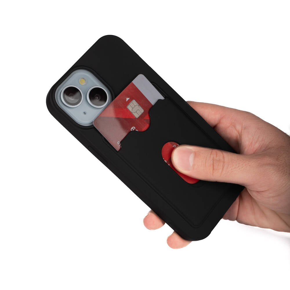 Apple iPhone 15 Kılıf Zore Dora Kartlıklı Silikon Kapak Siyah