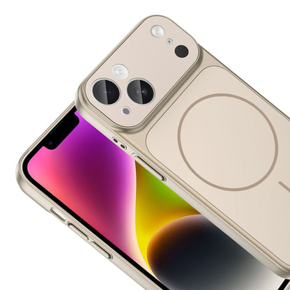 Apple iPhone 15 Kılıf Zore M-Safe Şarj Özellikli Kamera Korumalı Formen Kapak Gold