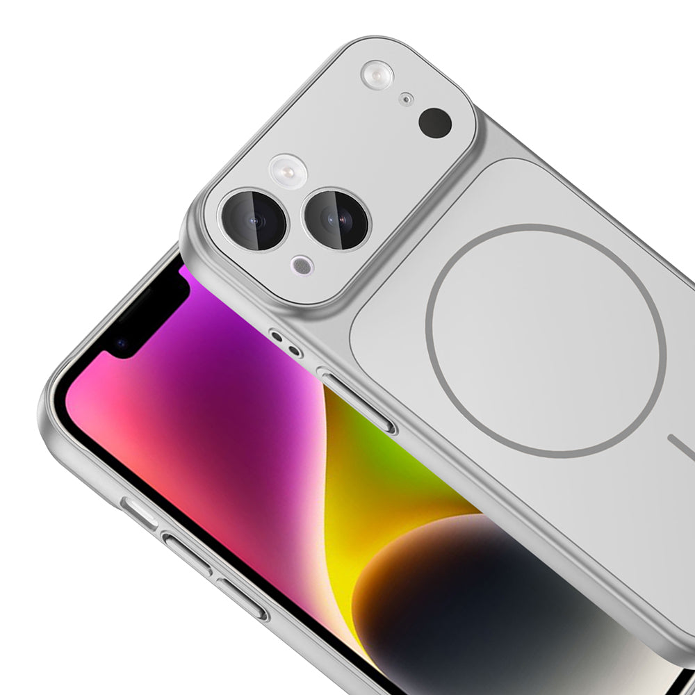 Apple iPhone 15 Kılıf Zore M-Safe Şarj Özellikli Kamera Korumalı Formen Kapak Gümüş