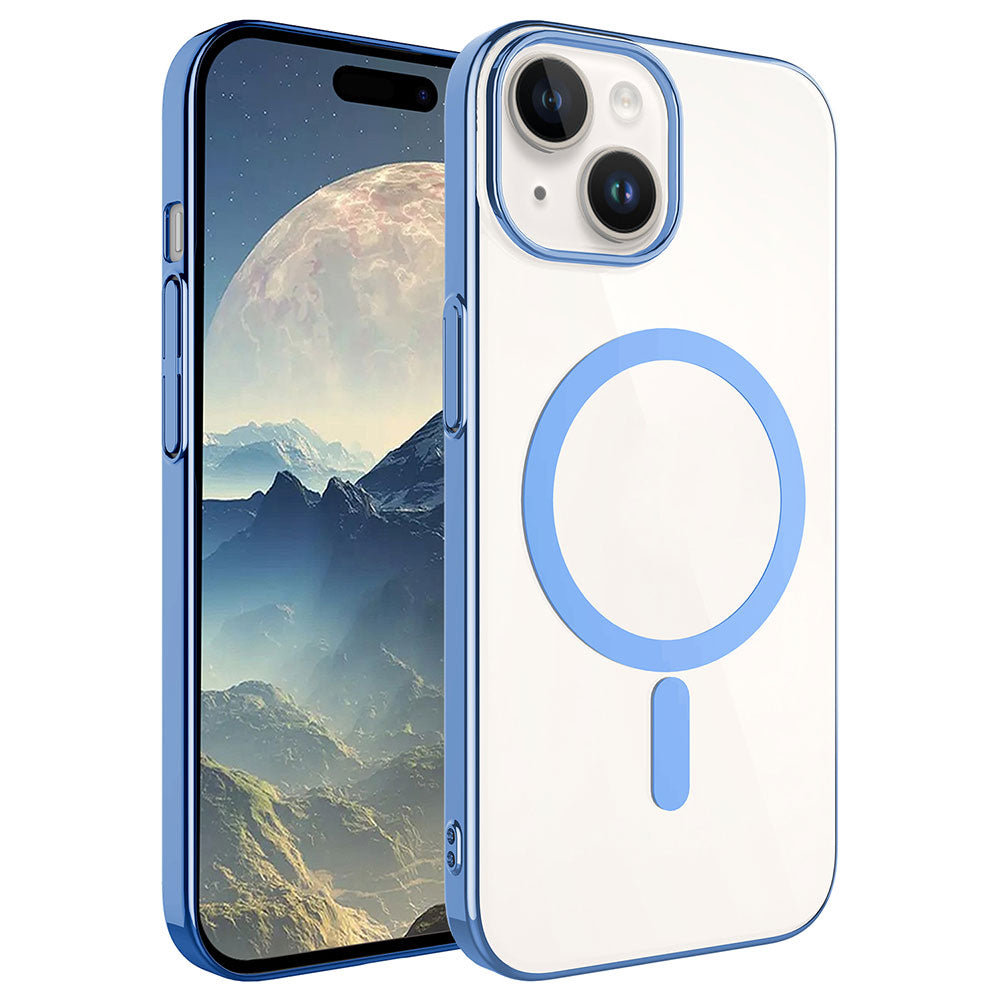 Apple iPhone 15 Kılıf Zore Wireless Şarj Özellikli Pixel M-safe Kapak Mavi Açık