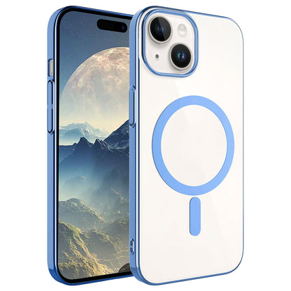 Apple iPhone 15 Kılıf Zore Wireless Şarj Özellikli Pixel M-safe Kapak Mavi Açık