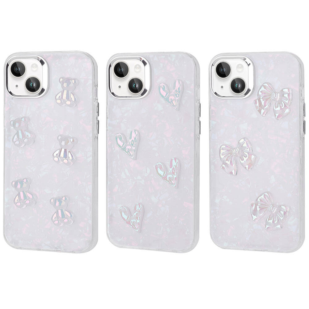 Apple iPhone 15 Plus Kılıf Kabartma Figürlü Parlak Zore Eralli Silikon Kapak Kalp