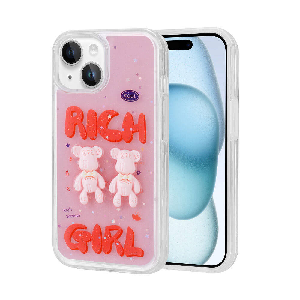 Apple iPhone 15 Plus Kılıf Kabartma Figürlü Parlak Zore Minimini Silikon Kapak Mor