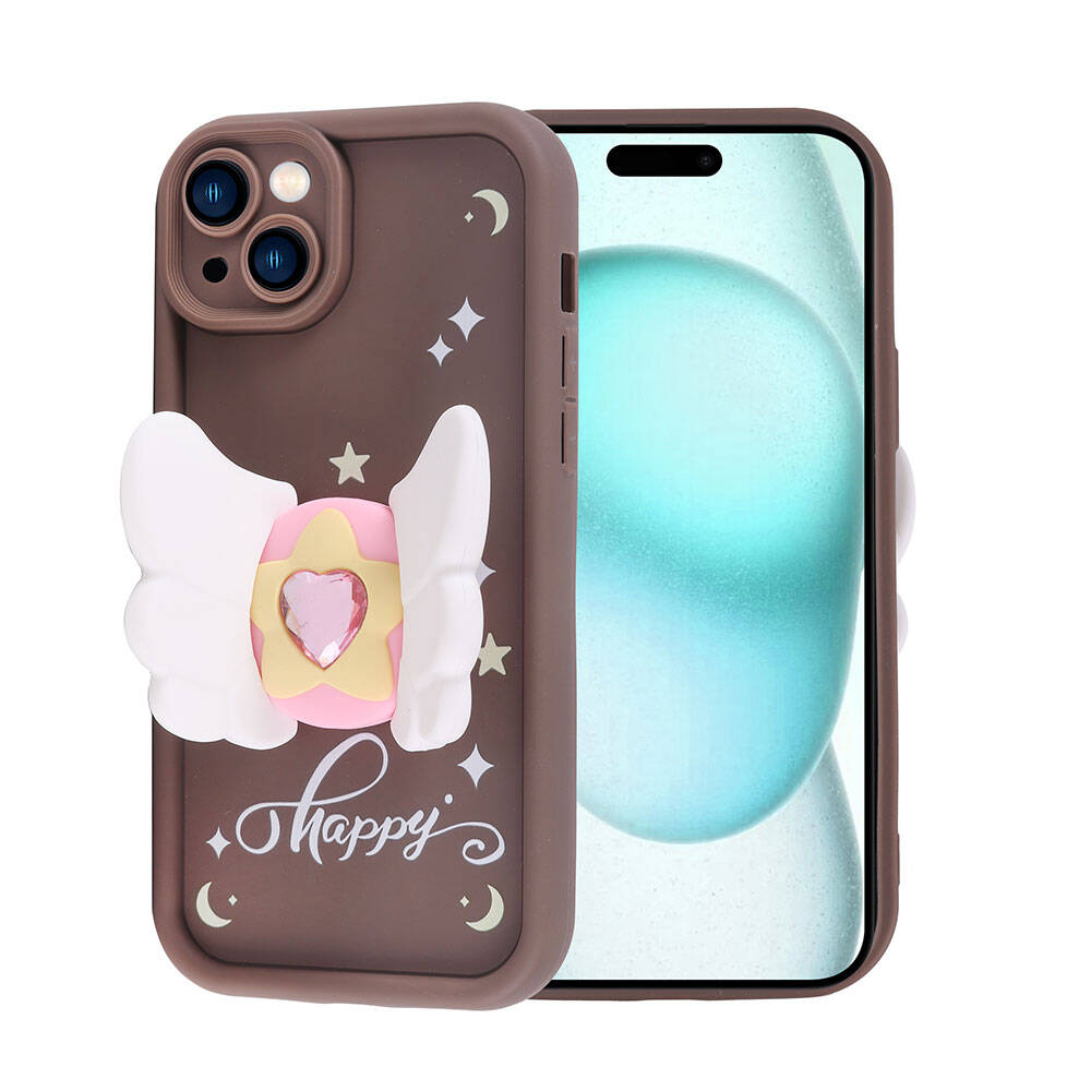 Apple iPhone 15 Plus Kılıf Kamera Korumalı Figür Tasarımlı Zore Kapya Kapak Pembe Koyu