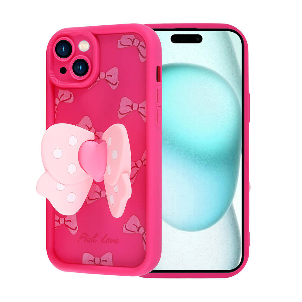 Apple iPhone 15 Plus Kılıf Kamera Korumalı Figür Tasarımlı Zore Kapya Kapak Pembe Açık