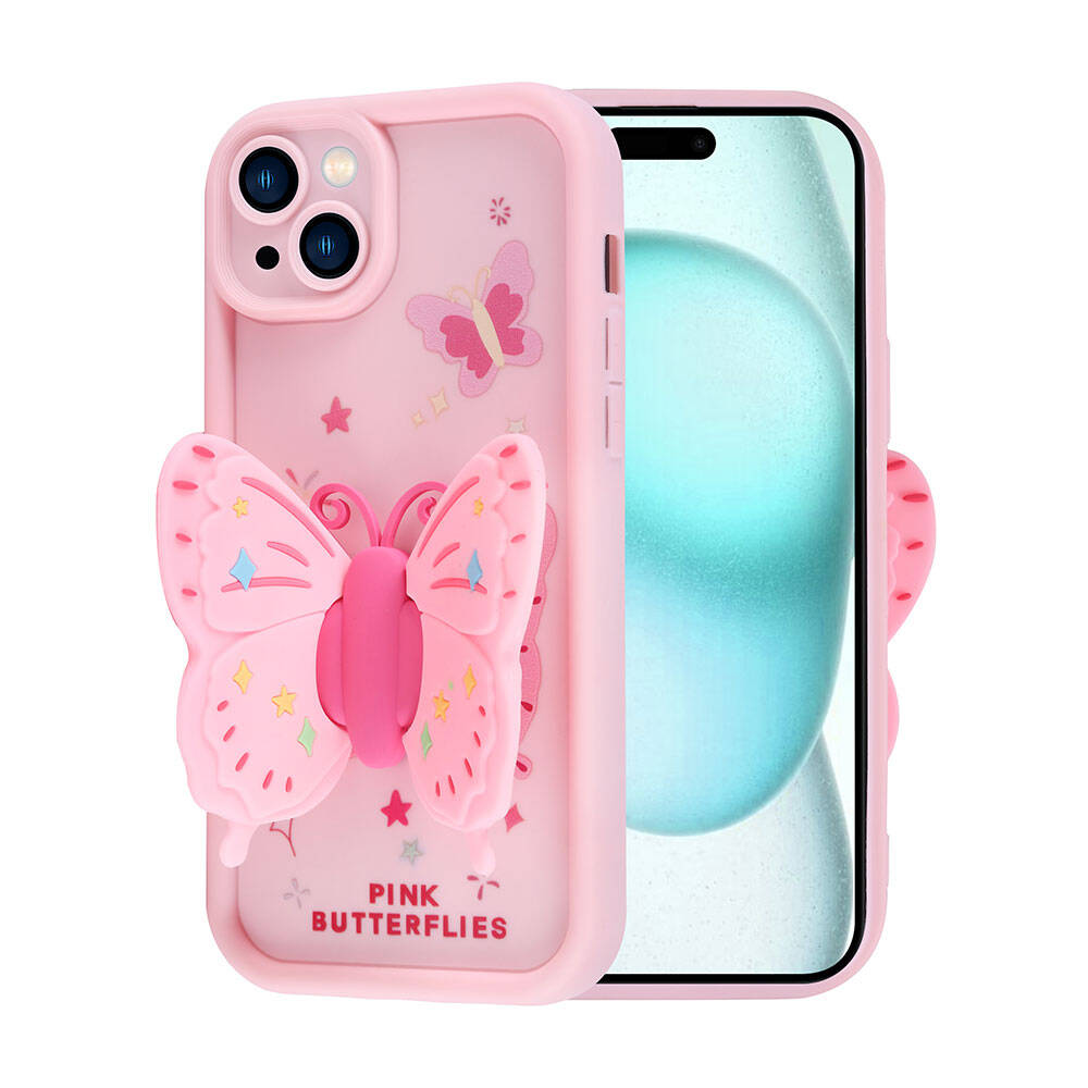 Apple iPhone 15 Plus Kılıf Kamera Korumalı Figür Tasarımlı Zore Kapya Kapak Pembe Açık