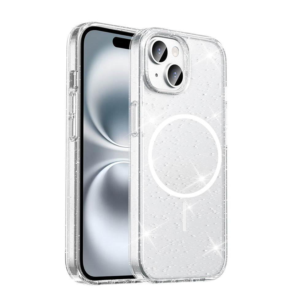 Apple iPhone 15 Plus Kılıf M-safe Şarj Özellikli Parlayan Simli Saydam Renkli Zore Maris Kapak Şeffaf