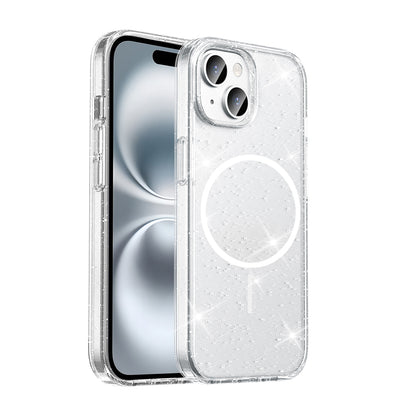 Apple iPhone 15 Plus Kılıf M-safe Şarj Özellikli Parlayan Simli Saydam Renkli Zore Maris Kapak Şeffaf