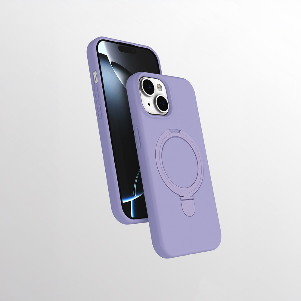 Apple iPhone 15 Plus Kılıf M-safe Şarj Özellikli Standlı Zore Samara Kapak Lila