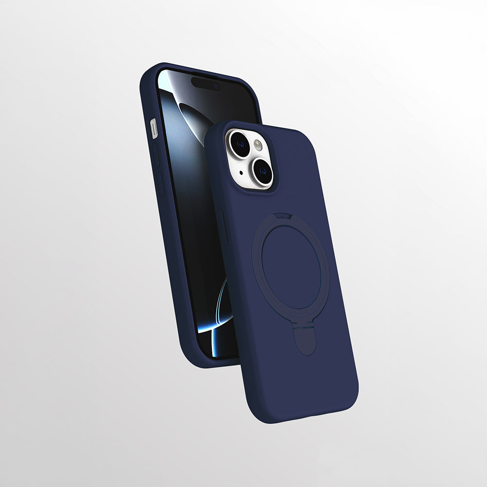 Apple iPhone 15 Plus Kılıf M-safe Şarj Özellikli Standlı Zore Samara Kapak Lacivert