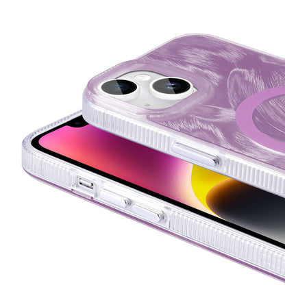 Apple iPhone 15 Plus Kılıf M-safe Şarj Özellikli Fırça Boya Desenli Zore Palet Kapak Gri