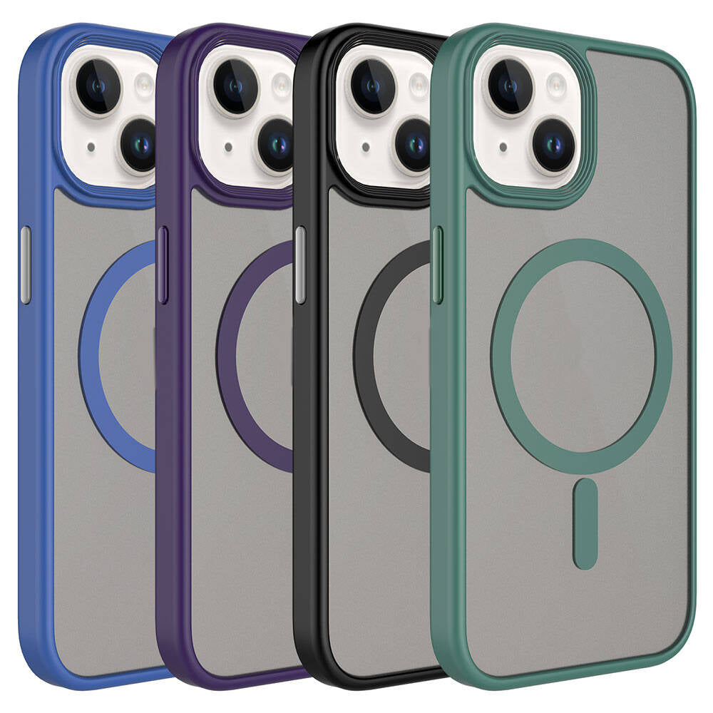 Apple iPhone 15 Plus Kılıf Mat Arka Yüzey Wireless Şarj Özellikli Zore Flet M-safe Kapak Derin Mor