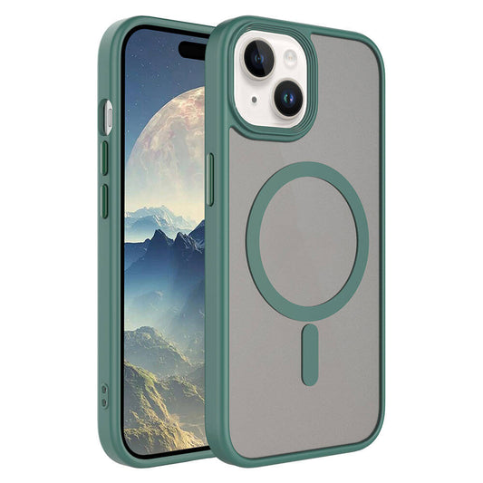 Apple iPhone 15 Plus Kılıf Mat Arka Yüzey Wireless Şarj Özellikli Zore Flet M-safe Kapak Yeşil