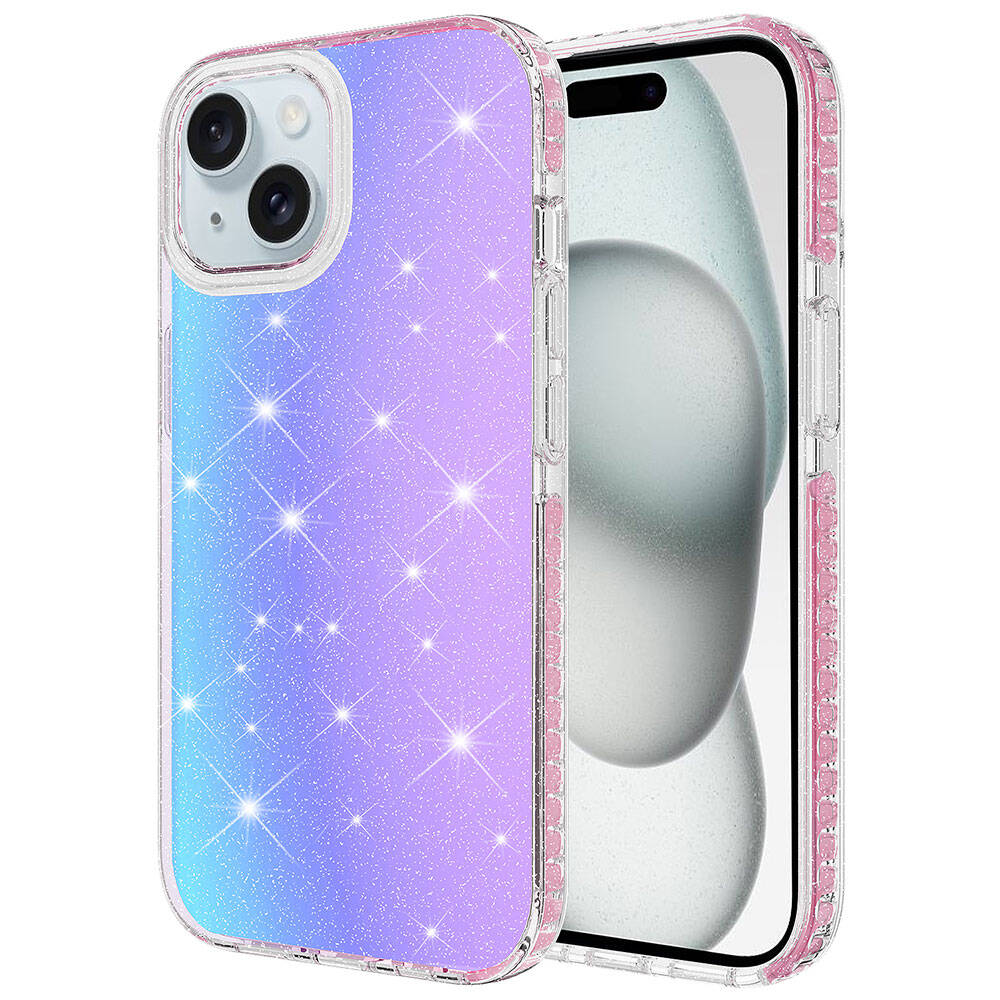 Apple iPhone 15 Plus Kılıf Parlak Renk Geçişli Zore Velle Kapak Pembe Koyu