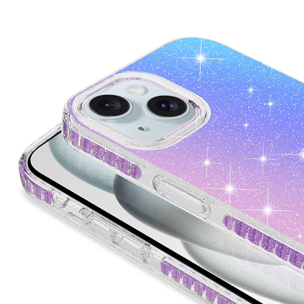Apple iPhone 15 Plus Kılıf Parlak Renk Geçişli Zore Velle Kapak Mor